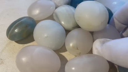 Eggshell Calcite Palm Stone: Medium Sized Worry Stone Home Decor Worry Pocket Stress Anxiety Palm Stone