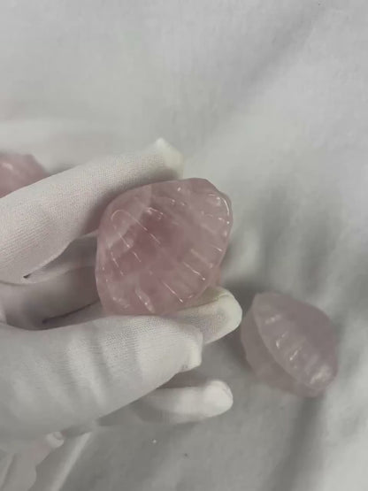 Rose Quartz Scallop Carved Palm Stone: Polished Crystal Decor Home Decor Worry Pocket Stress Anxiety Palm Stone
