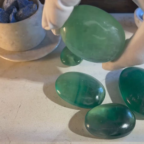 Green Fluorite Palm Stone: Polished Crystal for Stress Relief