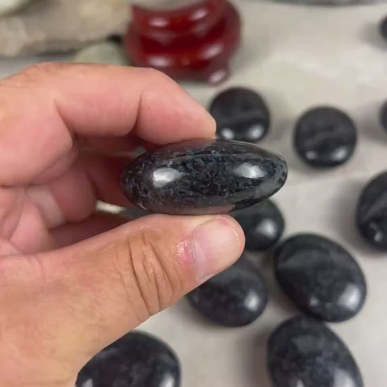 Madagascan Mystic Merlinite Indigo Gabbro Polished Worry Stone, Meditation Decor