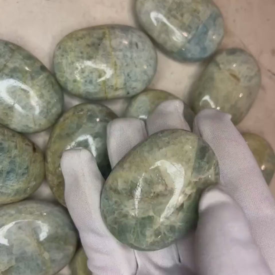 Mozambique Aquamarine Palm Stone: Polished Worry Stone, Chakra Decor