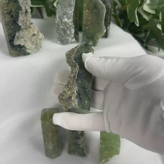 Polished Prehnite Crystal Tower: Natural Palm Stone for Anxiety Relief Home Decor Worry Pocket Stress Anxiety Palm Stone