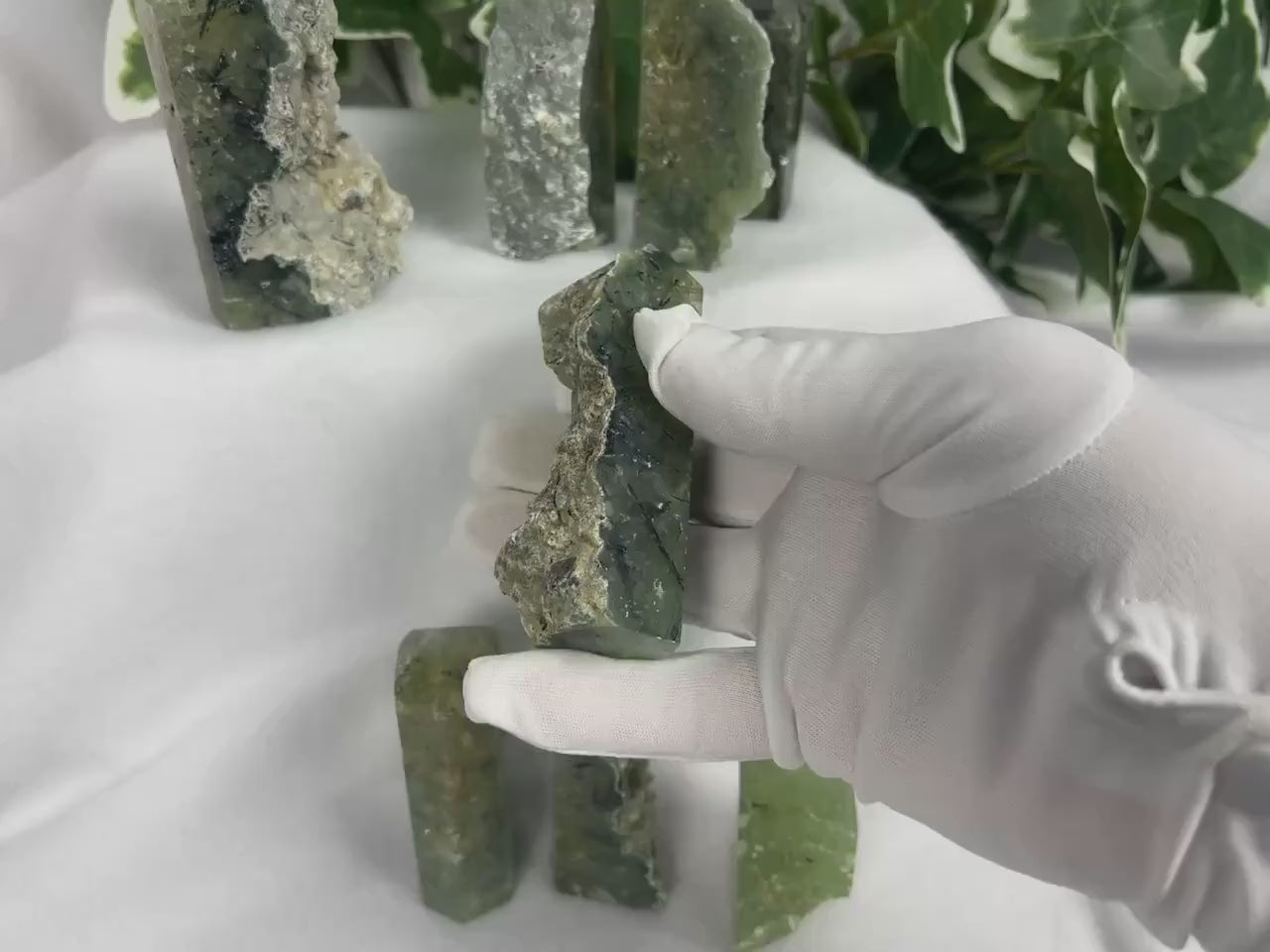 Polished Prehnite Crystal Tower: Natural Palm Stone for Anxiety Relief Home Decor Worry Pocket Stress Anxiety Palm Stone