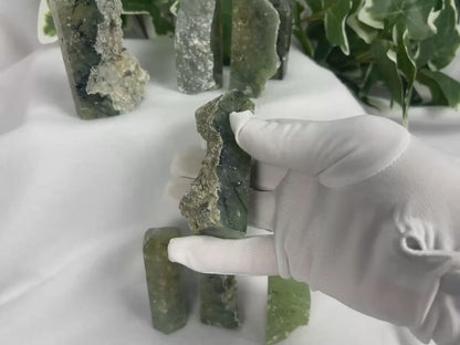 Polished Prehnite Crystal Tower: Natural Palm Stone for Anxiety Relief Home Decor Worry Pocket Stress Anxiety Palm Stone