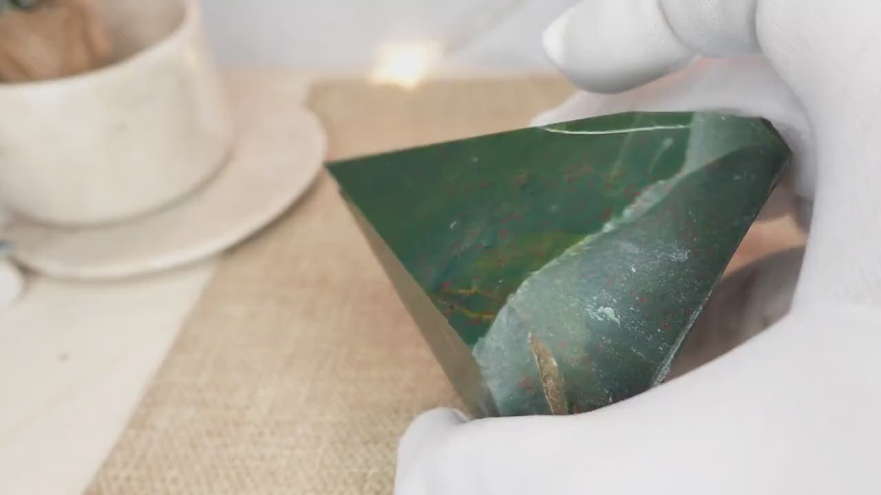 Sea Jasper Crystal Point: Polished Green & Red Ocean Jasper Decor