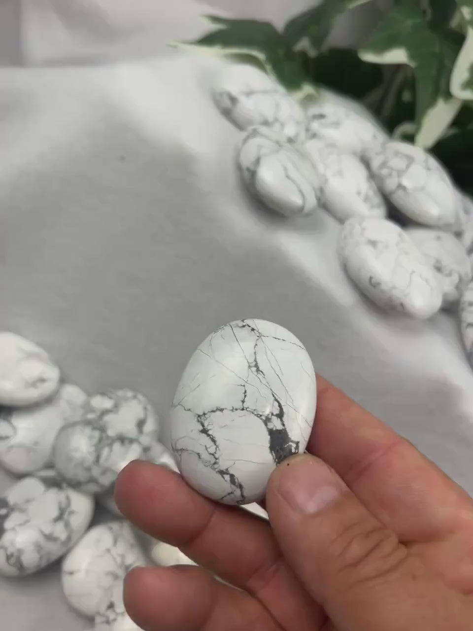 Canadian Howlite Palm Stone: Polished Crystal for Anxiety & Meditation Home Decor Worry Pocket Stress Anxiety Palm Stone