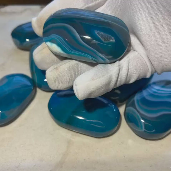 German Blue Sardonyx Palm Stone: Polished Worry Stone