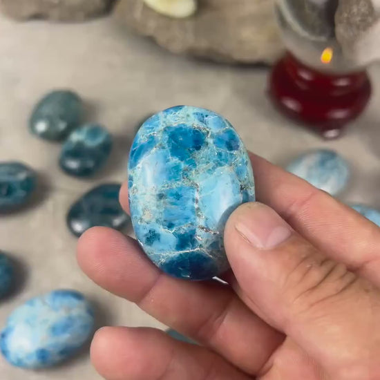 Polished Blue Apatite Palm Stone: Madagascan Worry Stone