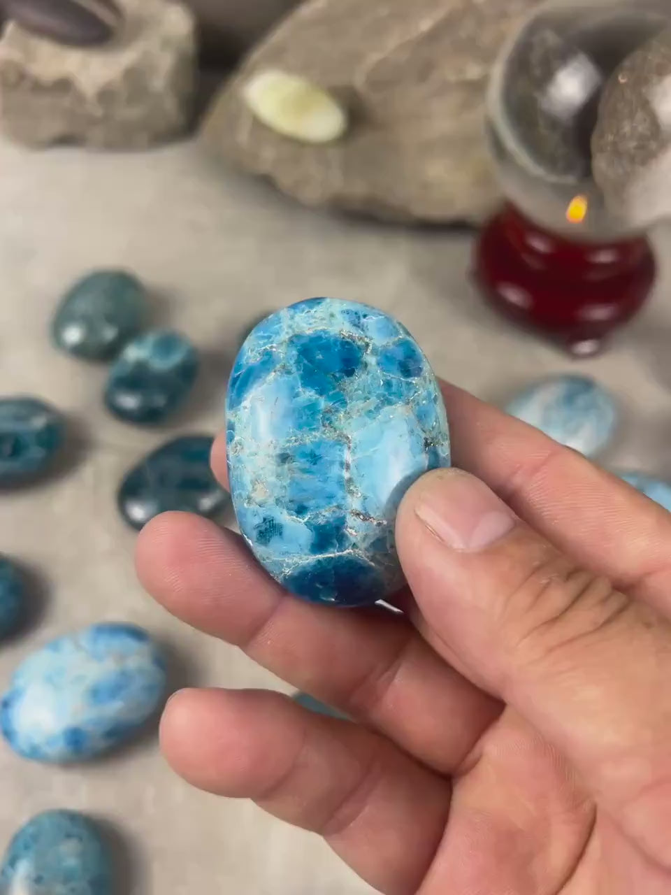 Polished Blue Apatite Palm Stone: Madagascan Worry Stone