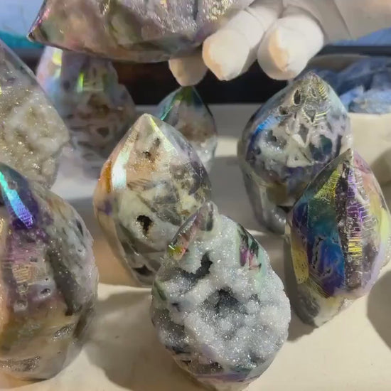 Angel Aura Druzy Quartz Carved Crystal Statue Paperweight Birthday Gift Meditation Home Desk Decor
