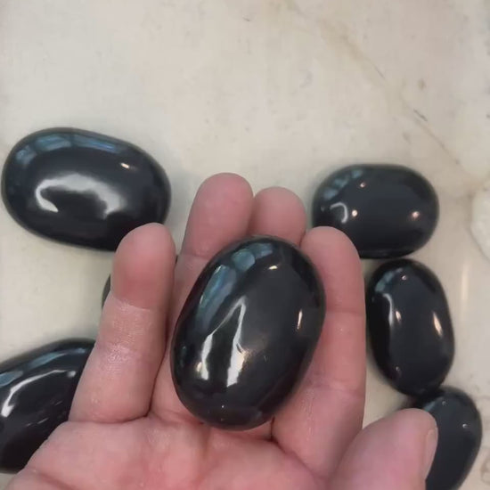 Indian Black Agate Palm Stone: Polished Worry Stone, Home Decor