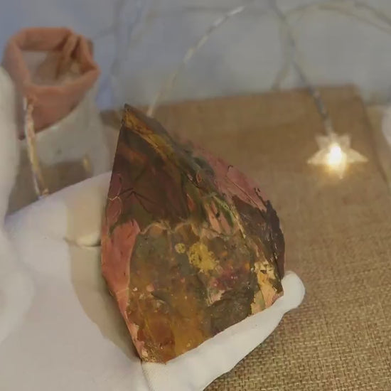 Cherry Creek Jasper Crystal Point: Raw Carved Stone, Meditation Decor