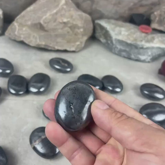 Egyptian Polished Hematite Palm Stone: Anxiety Worry Meditation Decor