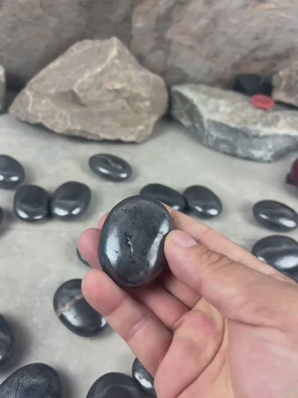 Egyptian Polished Hematite Palm Stone: Anxiety Worry Meditation Decor