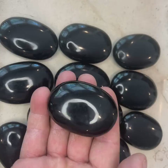 Indian Black Tourmaline Palm Stone: Pocket Worry Stone, Chakra Decor