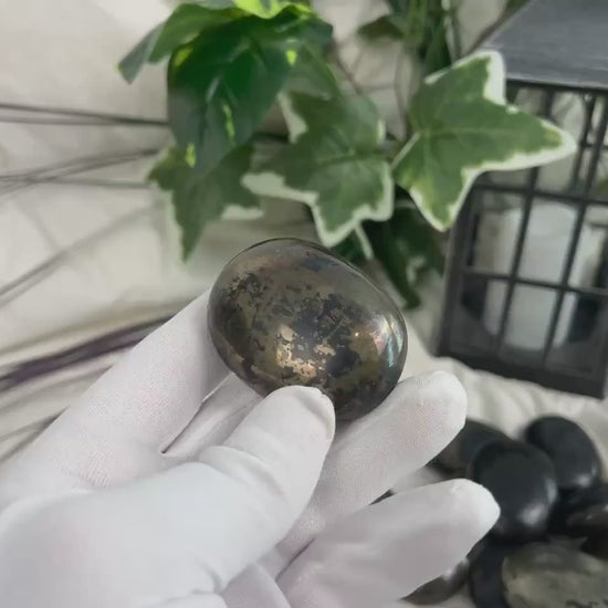 Polished Chalcopyrite Palm Stone: Chilean Copper Crystal, Worry Stone