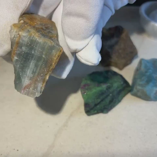Raw Crystal Healing Power Pack: Blue Apatite, Ruby Fuchsite, Blue Onyx