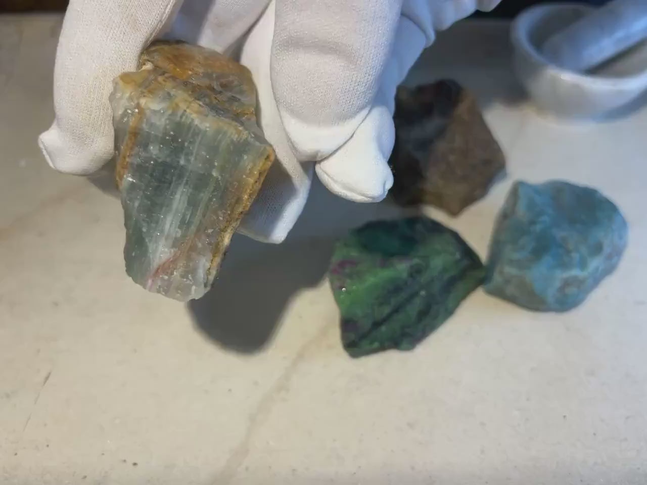 Raw Crystal Healing Power Pack: Blue Apatite, Ruby Fuchsite, Blue Onyx