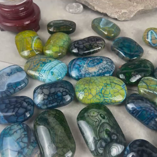 Blue Dragon Veined Agate Stone Polished Worry Stone Home Decor Home Decor Anxiety Pocket Home Decor Worry Pocket Stress Anxiety Palm Stone