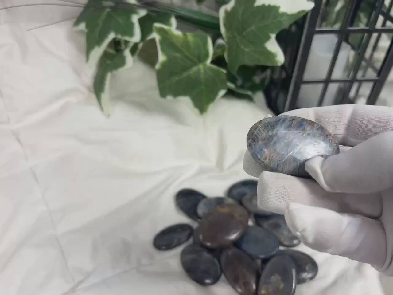 Blue Corundum Sapphire Palm Stone: Carved Crystal for Stress Relief