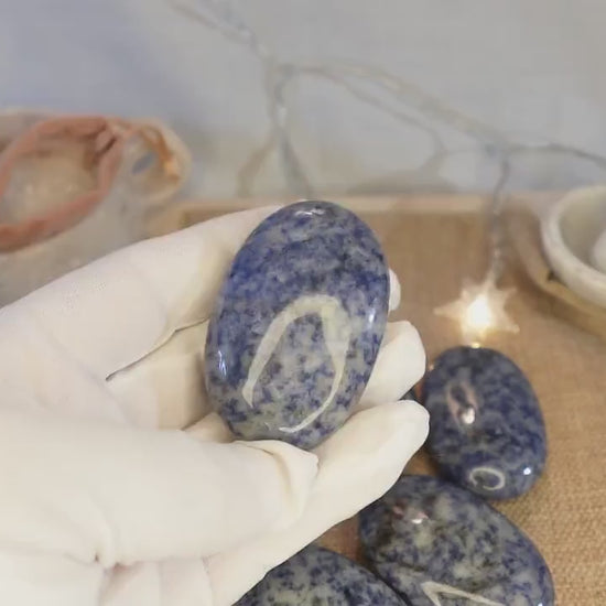 Blue Spot Jasper Natural Palm Stone Smooth Polished Carved Crystal for