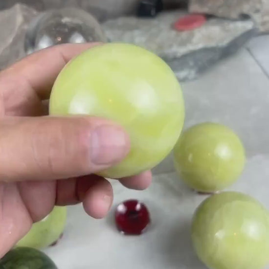 Nephrite, Imperial, and Lemon Jade Spheres: Reflective Home Decor