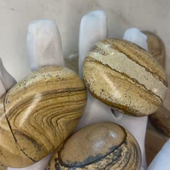Owyhee Jasper Palm Stone: Polished Picture Jasper, Crystal for Meditation Home Decor Worry Pocket Stress Anxiety Palm Stone