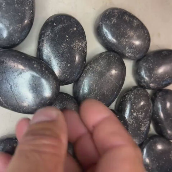 Polished Magnetite Palm Stone: Anxiety Worry Meditation Decor