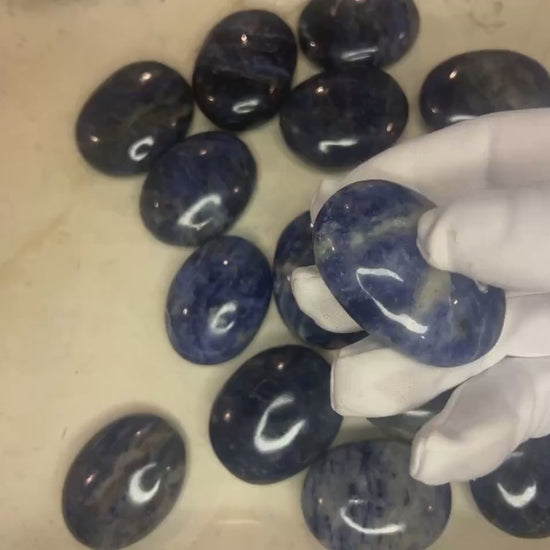 Indian Blue Sodalite Palm Stone: Polished Carved Crystal Home Decor Worry Pocket Stress Anxiety Palm Stone