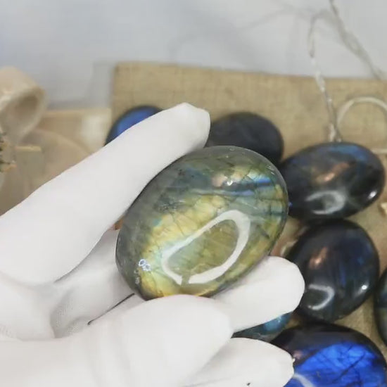 Labradorite Natural Palm Stone Smooth Polished Carved Crystal for Distraction