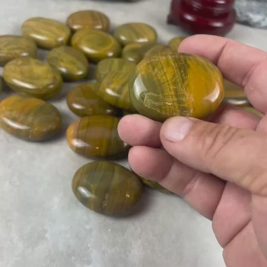 Madagascan Yellow Banded Ocean Jasper Palm Stone: Polished Worry Stone
