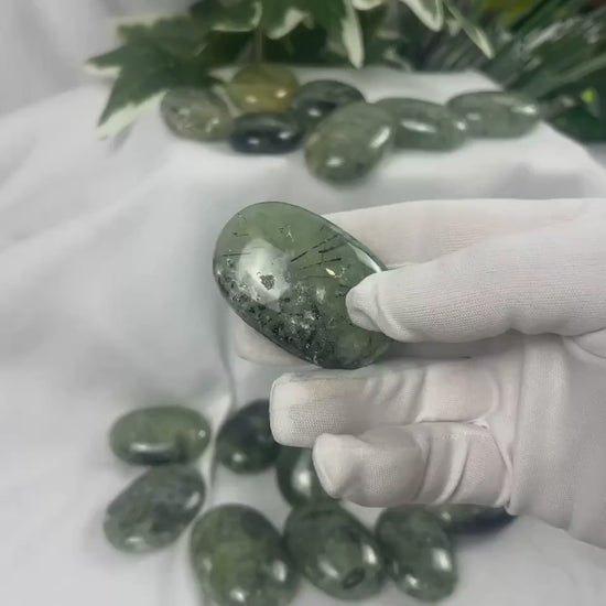Himalayan Epidote Prehnite Palm Stone: Anxiety Relief, Meditation Crystal