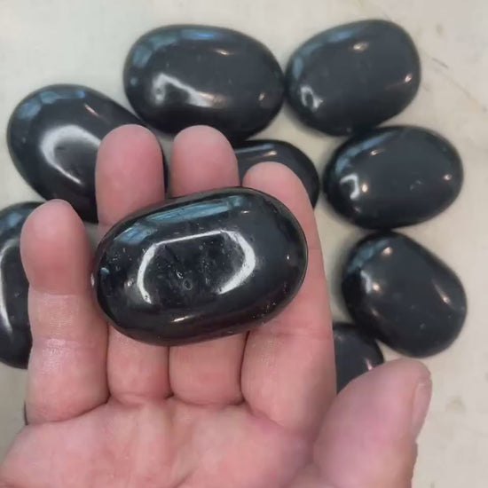 Indian Black Tourmaline Palm Stone: Polished Crystal Decor