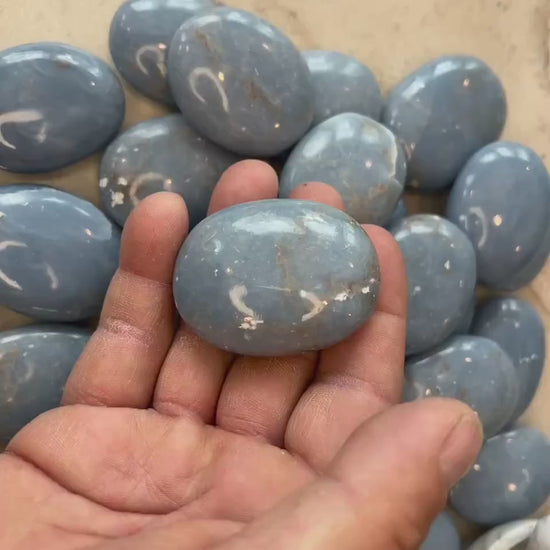 Angelite Crystal Palm Stone: Polished Worry Stone, Calming Meditation Gift