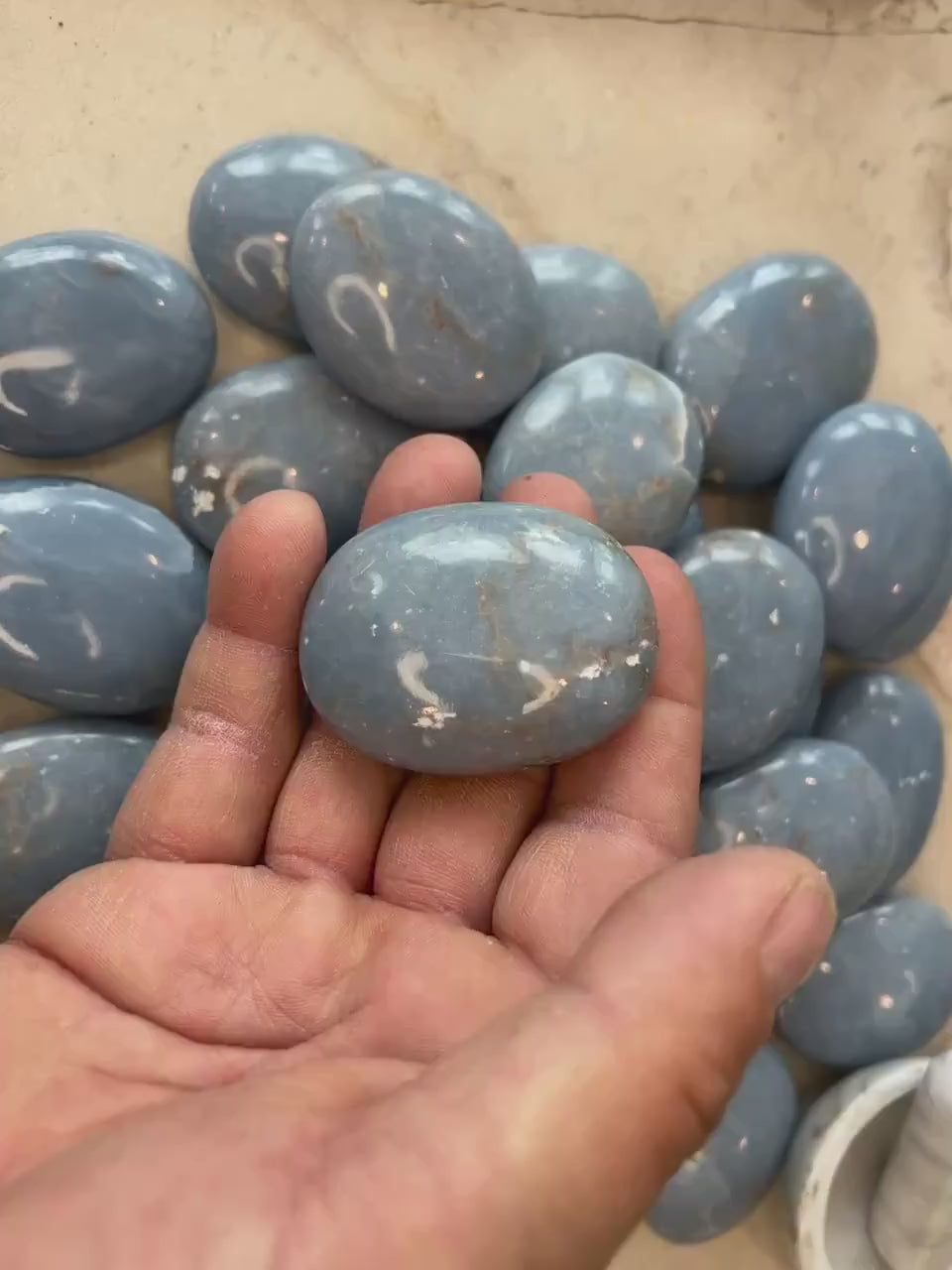 Angelite Crystal Palm Stone: Polished Worry Stone, Calming Meditation Gift