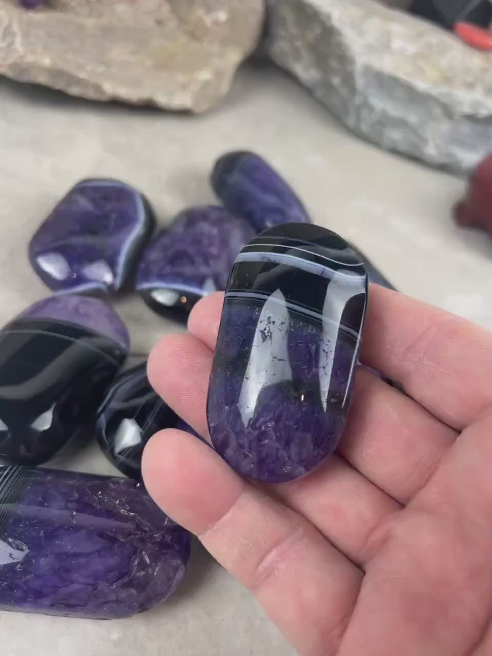 Uruguay Purple Sardonyx Natural Crystal Palm Polished Worry Stone Home Decor Anxiety Pocket Distraction Meditation Gift Birthday Christmas