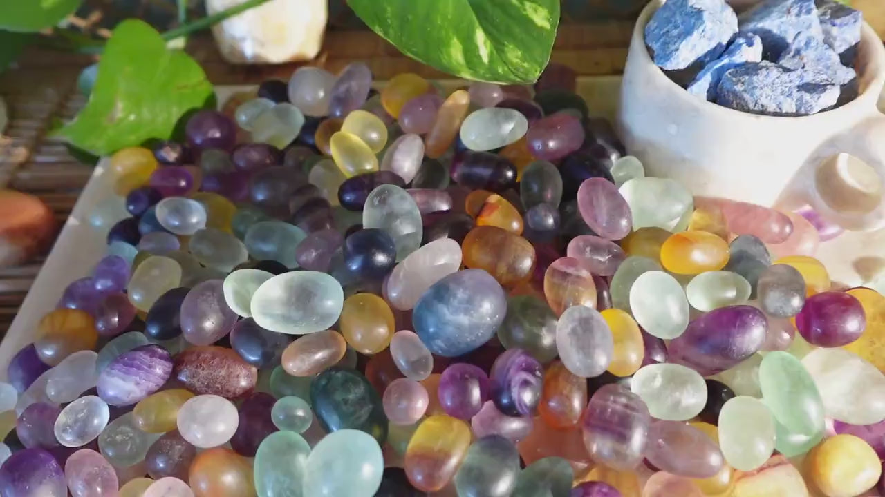Rainbow Candy Fluorite Tumble Stones: Polished Crystal Healing Home Decor Worry Pocket Stress Anxiety Palm Stone