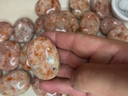 Brazilian Sunstone Palm Stone Natural Crystal Polished Worry Stone Home Decor Anxiety Pocket Distraction Meditation Gift Birthday Christmas