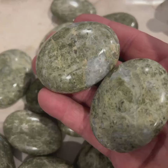 Norwegian Vesuvianite Polished Palm Stone: Anxiety Worry Meditation
