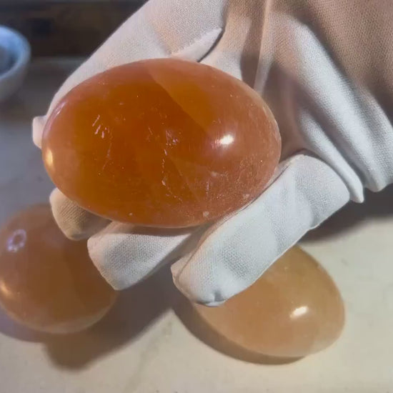 Zacatecas Orange Selenite Palm Stone Natural Crystal Polished Worry Gift Home Decor Anxiety Pocket Distraction Meditation Birthday Christmas