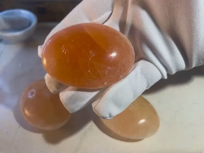 Zacatecas Orange Selenite Palm Stone Natural Crystal Polished Worry Gift Home Decor Anxiety Pocket Distraction Meditation Birthday Christmas
