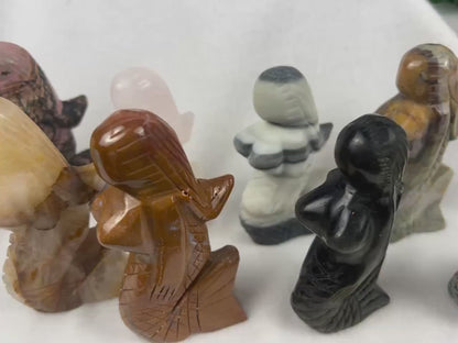 Crystal Mermaid Carving: Polished Gemstone Statue, Home Decor
