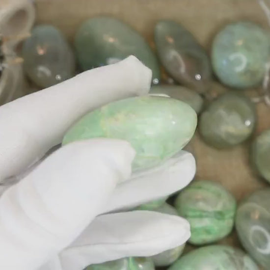 Green Moonstone Palm Stone: Polished Carved Crystal for Anxiety Relief