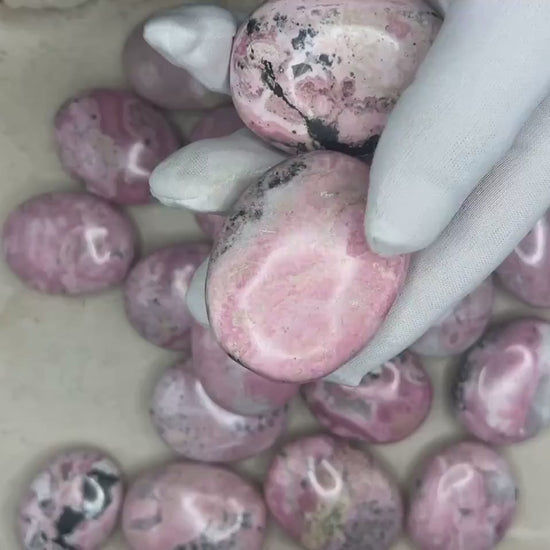 Rhodochrosite Palm Stone: Polished Calming Crystal for Stress Relief