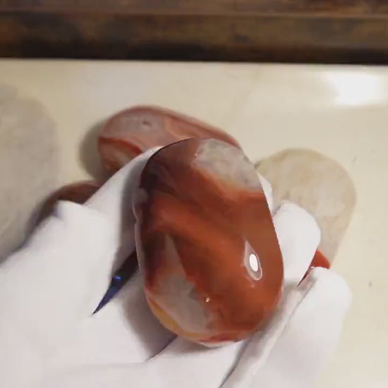 Uruguay Large Flame Sardonyx Palm Natural Crystal Polished Worry Stone Home Decor Anxiety Pocket Distraction Meditation Birthday Christmas