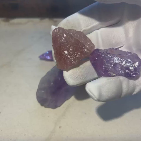 Raw Aura Quartz Crystal Set: Amethyst & Strawberry Quartz - Inner Peace Decor