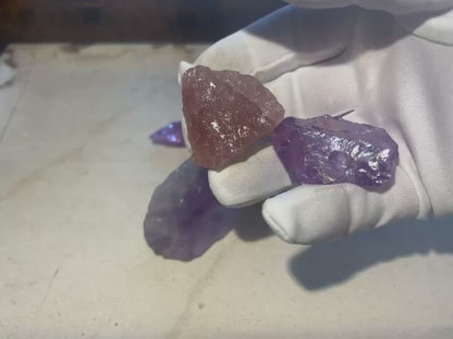 Raw Aura Quartz Crystal Set: Amethyst & Strawberry Quartz - Inner Peace Decor
