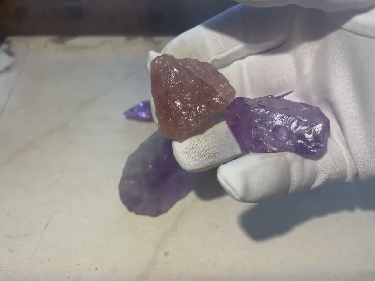 Raw Aura Quartz Crystal Set: Amethyst & Strawberry Quartz - Inner Peace Decor