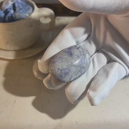 Rare Purple Sodalite Palm Stone: Polished Carved Crystal for Anxiety
