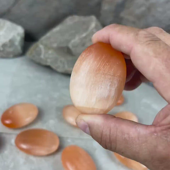 Turkish Mandarin Orange Selenite Palm Stone: Natural Crystal for Anxiety Relief